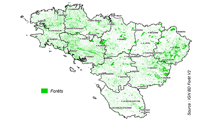 Carte forestière Bretagne - Pays de la Loire